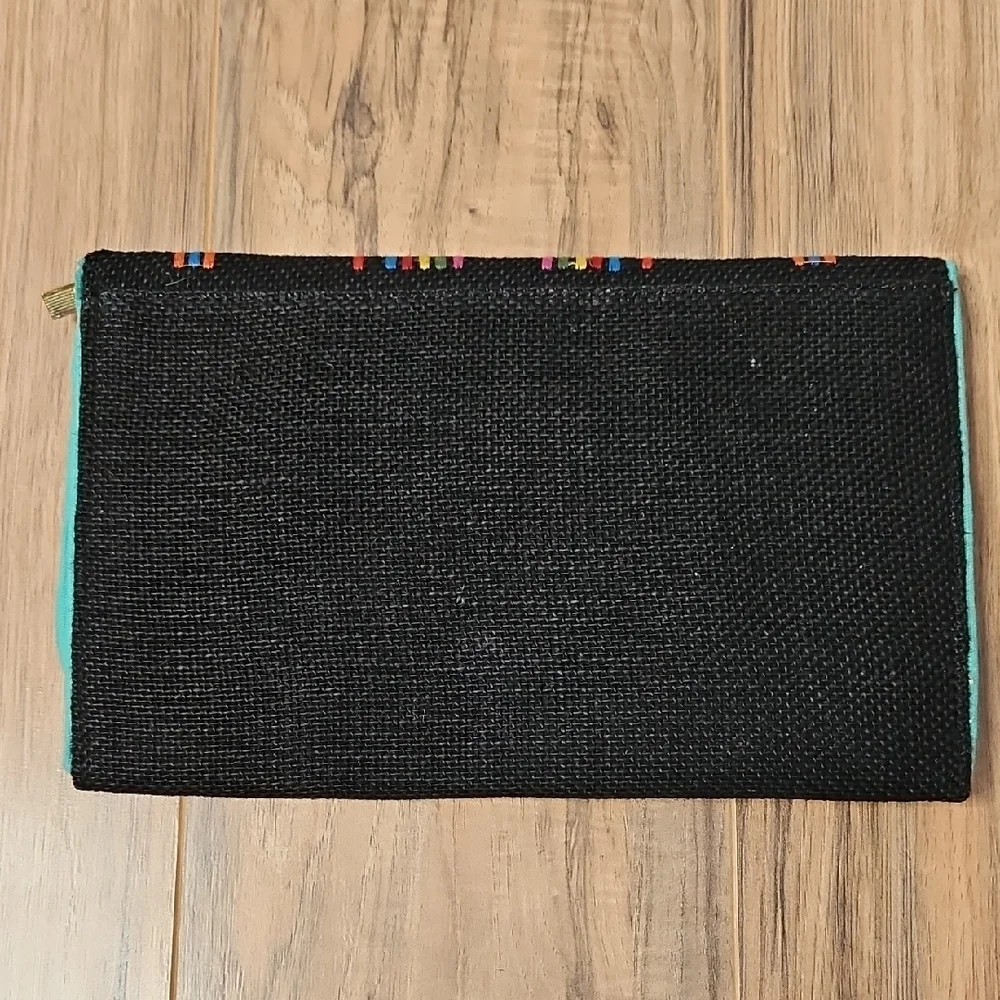 3AM Forever Women's Envelope Black Beaded Clutch with Multicolor Embroiderey